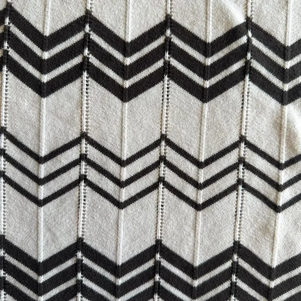 Ann Taylor White & Brown Chevron Square Neck Short‎ Sleeve Sweater Sz PL Twee